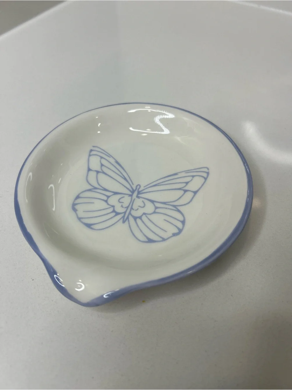 NEW Dolly Parton Blue Butterfly Ceramic Spoon Rest Trinket Dish 5”.